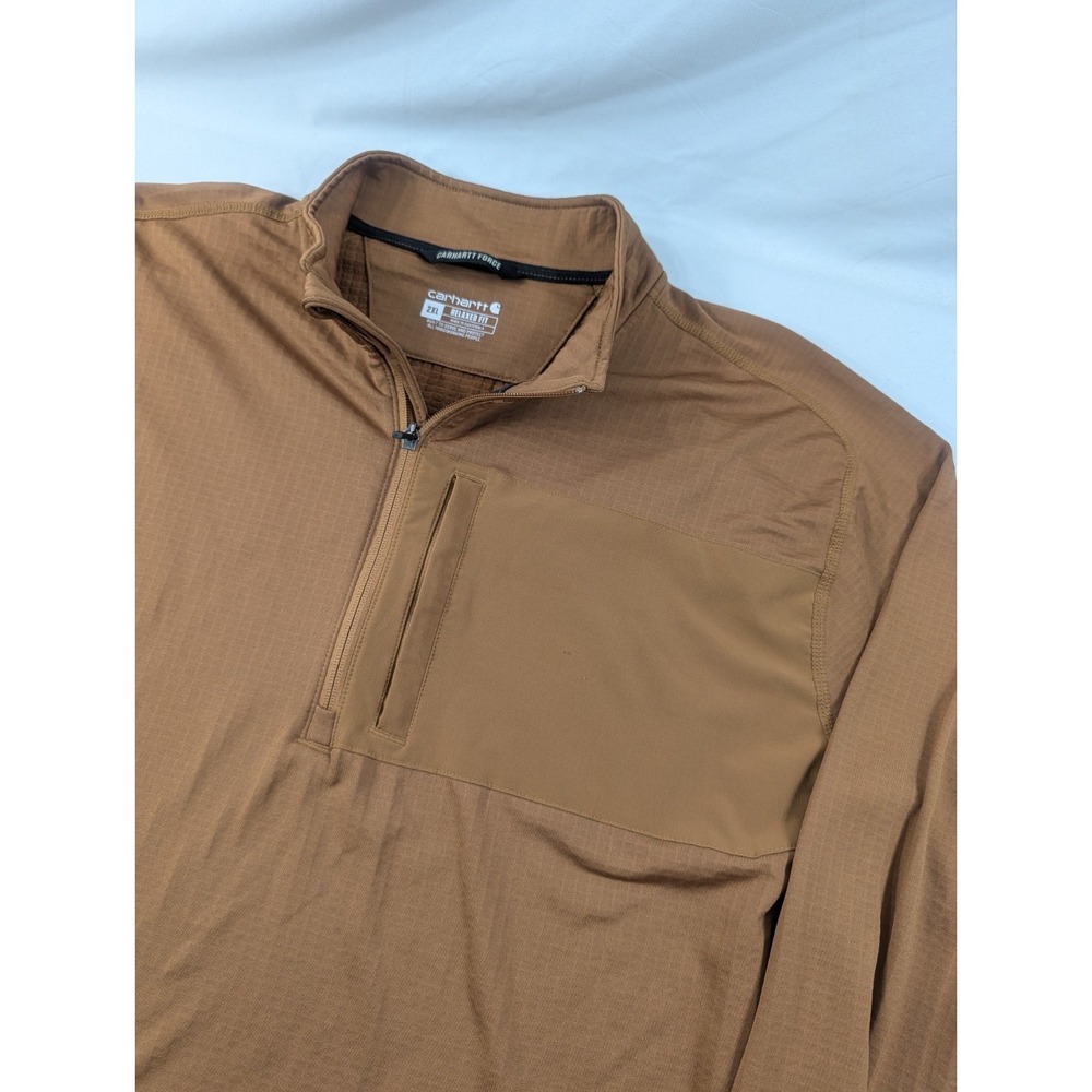 Carhartt Force Men's L Brown 1/4 Zip Mock Neck Long Sleeve Stretch Waffle